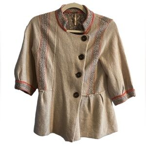 Women's Free People Cream and Gray Jacket with Coral Accents Size Medium